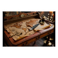 Mapa e mesa do mundo antigo Steampunk