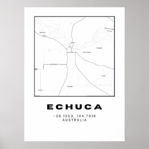 Poster Mapa Echuca Minimalista com Coordenadas   Preto e