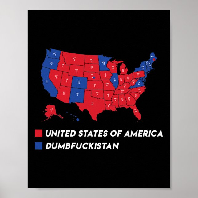 Poster Mapa Eleitoral 2024 Estados Unidos Da América Dumb (Frente)