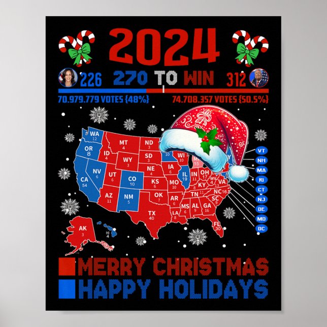 Poster Mapa Eleitoral 2024 Merry Christmas Trump Landslid (Frente)