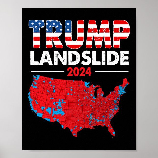 Poster Mapa Eleitoral 2024 Trump Deslizando Mães Vermelha (Frente)