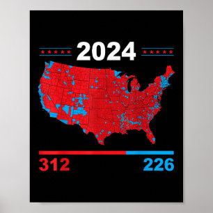 Poster Mapa Eleitoral Trump 312 Red 2024 Resultados Eleit