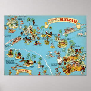 Pôster Mapa engraçado de Havaí