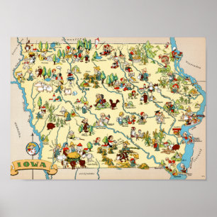 Pôster Mapa engraçado de Iowa