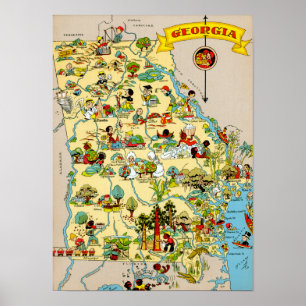Poster Mapa engraçado do vintage de Geórgia
