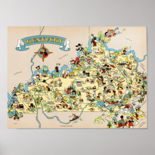 Pôster Mapa engraçado do vintage de Kentucky