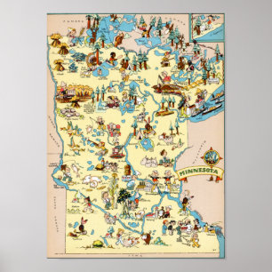 Poster Mapa engraçado do vintage de Minnesota