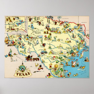 Poster Mapa engraçado do vintage de Texas