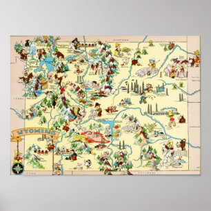 Poster Mapa engraçado do vintage de Wyoming