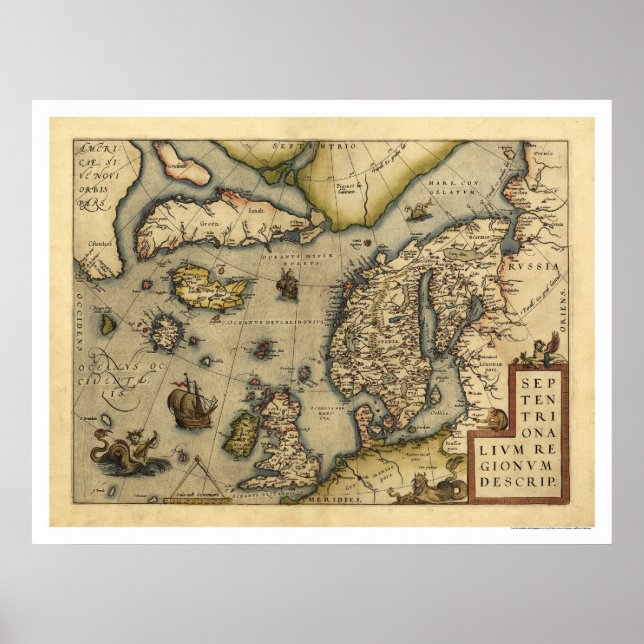 Pôster Mapa Escandanávia Por Ortelius 1570 (Frente)