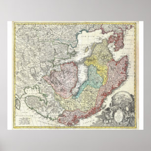 Pôster Mapa Escandinávia Finlândia Dinamarca