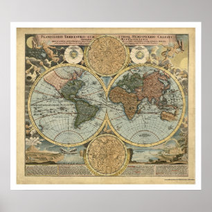Poster Mapa espectacular do mundo por Homann 1716