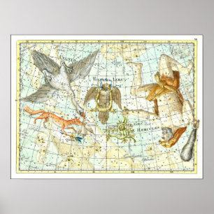 Poster Mapa Estelar Antigo da Constelação de Hércules