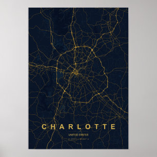 Poster Mapa Estilizado de Charlotte Carolina do Norte M