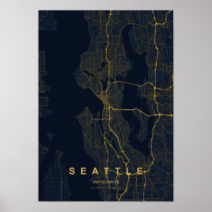 Poster Mapa Estilizado de Seattle Washington Impresso