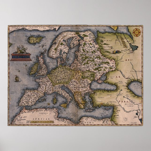 Pôster Mapa Europeu 1572 (Frente)