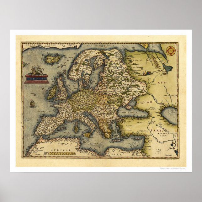 Pôster Mapa Europeu Por Ortelius 1570 (Frente)