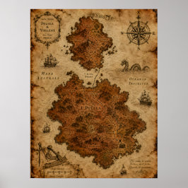 Poster Mapa Fantástico Antigo — Ilhas Dulsea e Vorlent