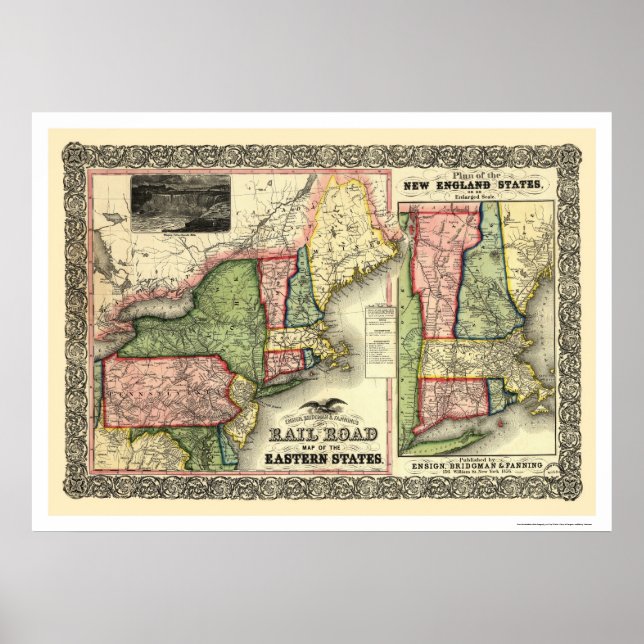 Pôster Mapa Ferroviário dos Estados do Leste 1856 (Frente)