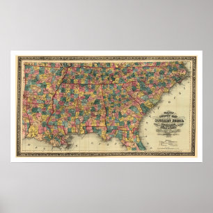 Pôster Mapa Ferroviário dos Estados do Sul 1864