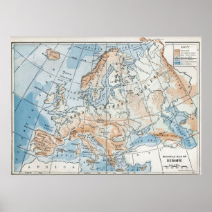 Poster Mapa Físico da Europa (1916)