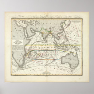 Pôster Mapa físico dos mares indianos