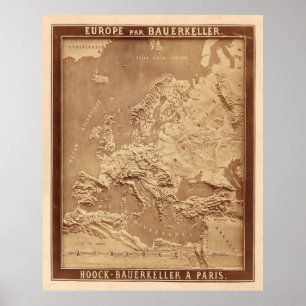 Poster Mapa Físico Vintage da Europa (1870)