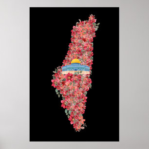 Poster Mapa Floral da Palestina Domo de Rock al quads Gif
