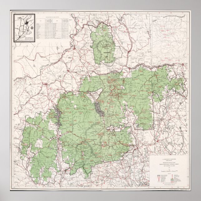 Poster Mapa Florestal Nacional das Montanhas Brancas Vint (Frente)