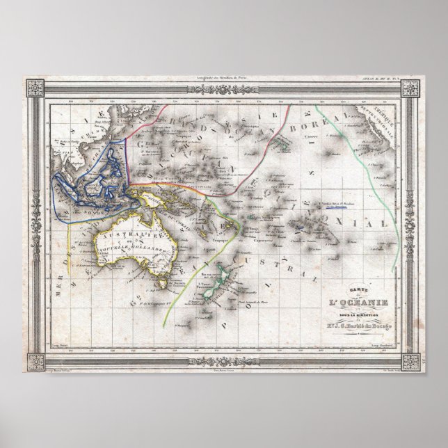 Poster Mapa francês da Austrália e da Polinésia (Frente)