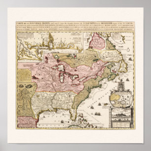 Pôster Mapa francês medieval América de Quebeque/France