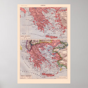 Poster Mapa francês Vintage, 1920, Grécia