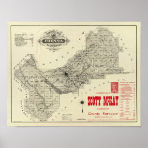 Poster Mapa Fresno County, Califórnia