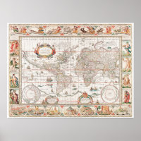 Mapa Geográfico Vintage Do Mundo 1636-1650