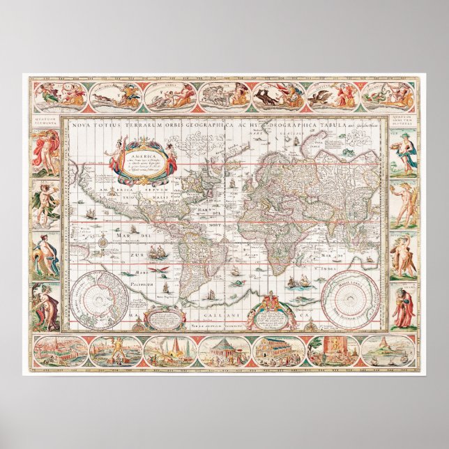 Poster Mapa Geográfico Vintage Do Mundo 1636-1650 (Frente)