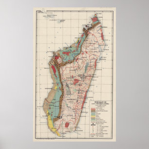 Poster Mapa Geological do vintage de Madagascar (1922)