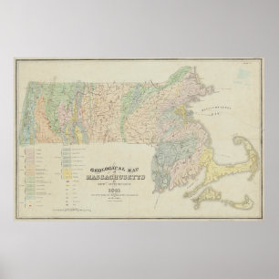 Poster Mapa Geological do vintage de Massachusetts (1841)