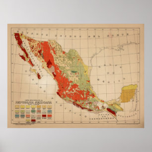 Poster Mapa Geological do vintage de México (1921)