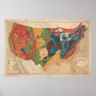 Pôster Mapa Geological dos Estados Unidos do vintage