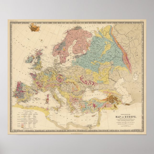 Poster Mapa Geológico da Europa (1856) (Frente)