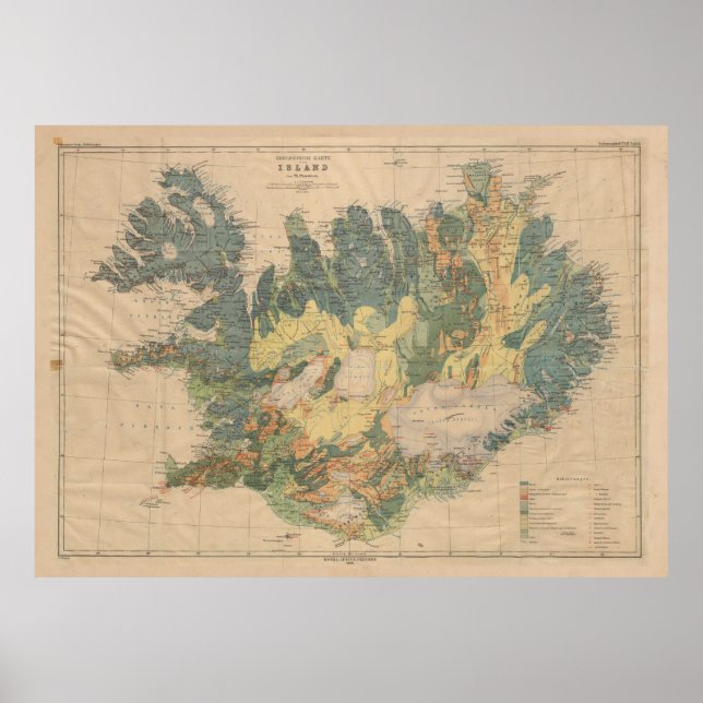 Poster Mapa geológico da Islândia em 1906 (Frente)