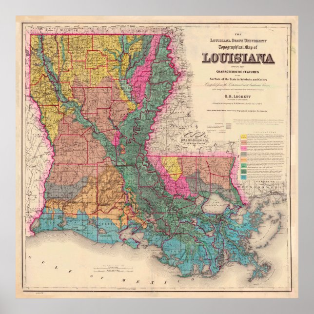 Poster Mapa Geológico da Vintage em Louisiana (1882) (Frente)
