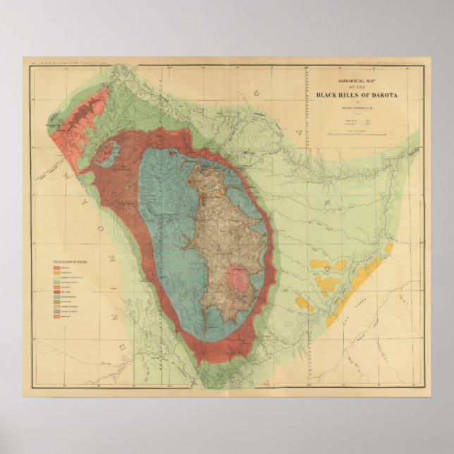 Pôster Mapa geológico das Colinas Negras de Dakota (Frente)
