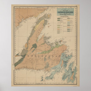 Poster Mapa Geológico de Vintage da Terra Nova (1875)