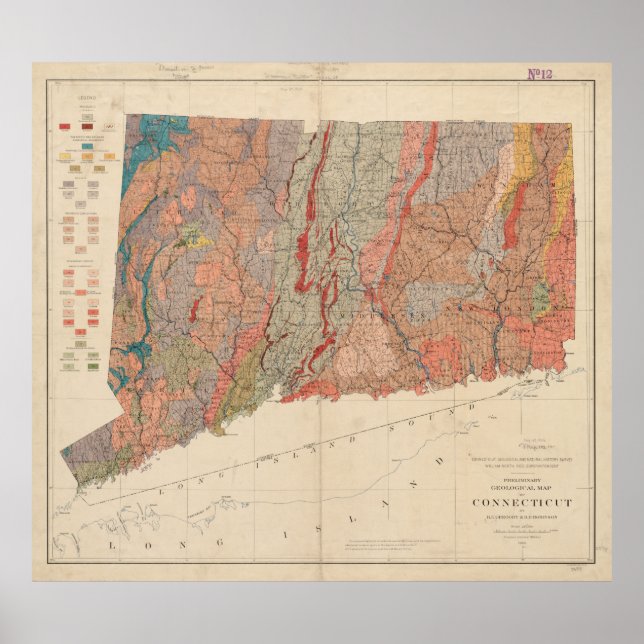 Poster Mapa Geológico do Vintage Connecticut (1906) (Frente)