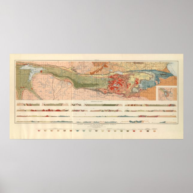 Pôster Mapa Geológico Geral do Distrito de Marquette (Frente)