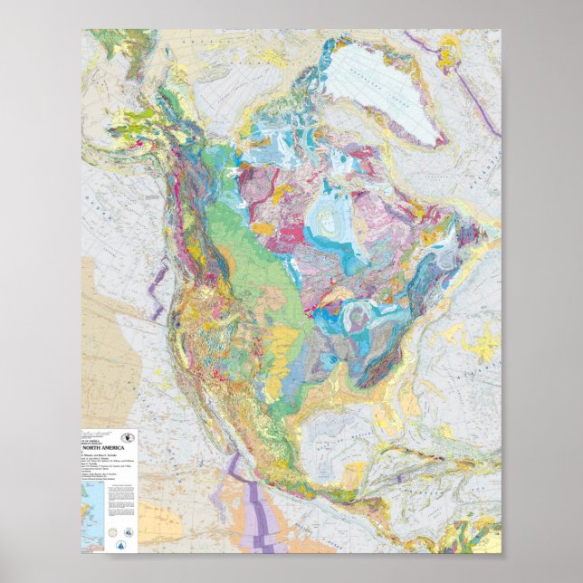 Poster Mapa Geológico USGS da América do Norte (Frente)