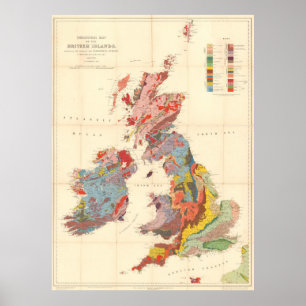 Poster Mapa Geológico Vintage das Ilhas Britânicas (1912)