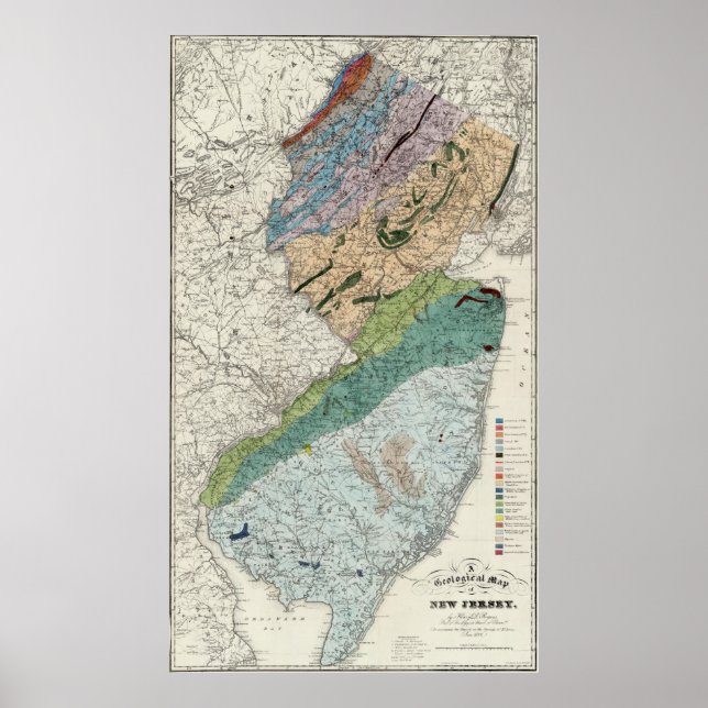 Poster Mapa Geológico Vintage de Nova Jersey (1839) (Frente)