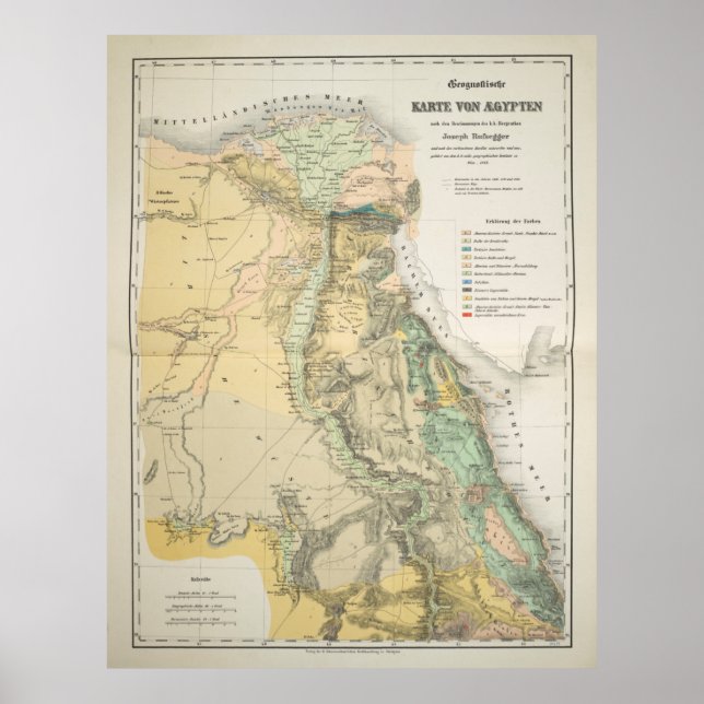 Poster Mapa Geológico Vintage no Egito (1842) (Frente)